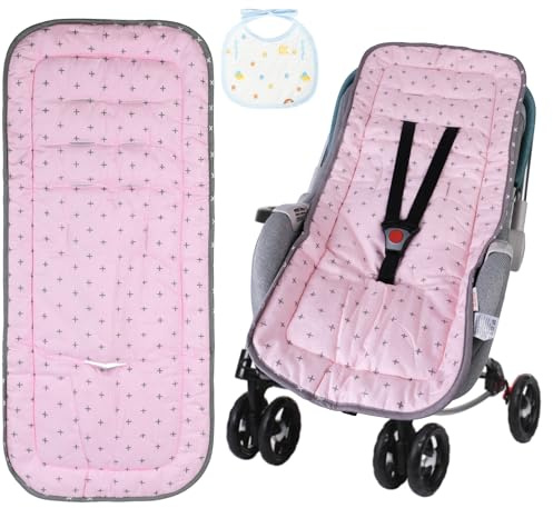 AOGOE Baby Pushchair Seat Liner, Reversible Pram Liner with Bibs, Universal 100% Cotton Pushchair Liner Stroller Seat Pad, Breathable Buggy Seat Cover, Washable Warm Infant Seat Mat for Most Pushchair