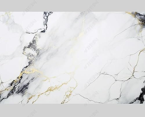 MZOwallpaper Papier Peint Intissé Marbrage Blanc Poster Tableaux Muraux Tapisserie Photo Trompe L'Oeil Salon Chambre Art Mural 400Cm(L) X280Cm(H)