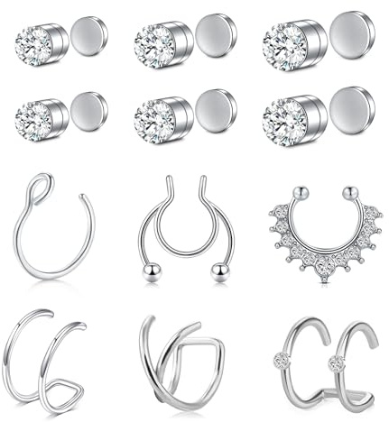 AVYRING Magnetiska Studs Ringar för Falsk Näsa, Septum och Läpppiercing i 316L Rostfritt Stål, utan Borrning, för Kvinnor och Män (Silver, Guld, Svart), 3mm, 4mm, 5mm, Rostfritt stål
