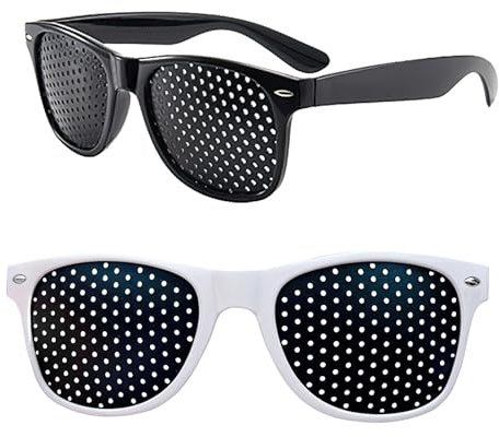 HSLPSM 2 Stück Rasterbrille Pinhole Glasses, Augentrainer Lochbrille, Komfortable Lochbrille, Verbesserung und Augenentspannung Pin-hole-brille Anti-ermüdungs-brille(Weiß, Schwarze)