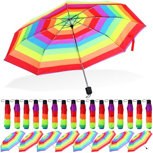 Cunno 12 Pc Rainbow Umbrella Portable Tri Folded Travel Umbrella Windproof Compact Rain Umbrella Collapsible Pride Umbrella