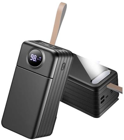 KhUkhu Power Bank Portatile da 22,5 W con Ricarica Rapida da 100000 mAh, USB C Powerbank con 3 Uscite USB E 3 Ingressi, Batteria Esterna per Telefono Cellulare,Nero