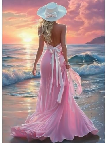 MAXBYE Diamond Painting Art Kits, 5D Frau Diamond Kunst Komplett Set für Erwachsene Anfänger, Sonnenuntergang DIY Gem Kunsthandwerk Runde Diamant Bilder Kristall Kreuzstich Home Wall Decor 30x40cm