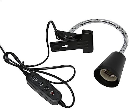 Support de Lampe Chauffante pour Reptiles avec Pince, Interrupteur Indépendant, Installation Facile, Support d'ampoule de Lampe Chauffante pour Reptiles, Tuyau Minuterie (Prise UE)