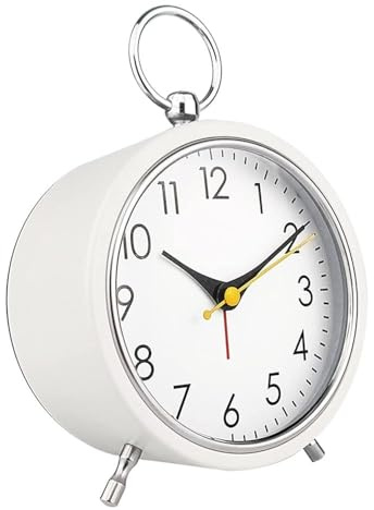 Wecker, Tragbare 4-Zoll-Wecker Analog mit Nachtlicht, Lauter Wecker für Tiefschläfer, Batteriebetrieb, Geeignet für Wohnzimmer, Schlafzimmer, Büro Uhr Dekoration (Weiß)