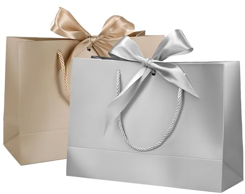 VEGCOO 2 Pièces Sac Cadeau, Pochette Cadeau Anniversaire, Y Compris Papier De Doublure, Cartes, Étiquettes, Corde De Chanvre, Pour Anniversaire, Mariages, Festivals