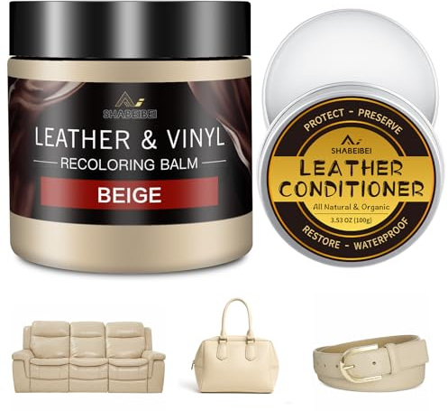SHABEIBEI Leder Reparatur Set Beige mit 200ml Lederfarbe & Lederpflegeöl –Lederpflege & Farbauffrischung für Sofa, Ledercouch, Auto, Schuhe & Möbel – Reparatur bei Kratzern und Verfärbungen