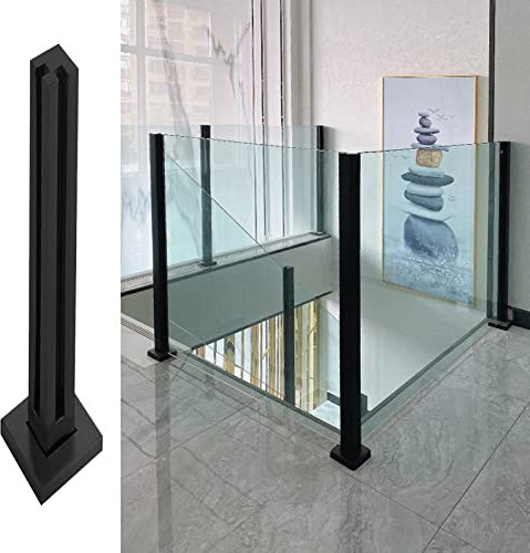 Ringhiera quadrata in vetro nero, corrimano in acciaio inox resistente, per terrazza e balcone, altezza 85-105 cm, balaustra in vetro resistente per recinzioni di giardini e piattaforme