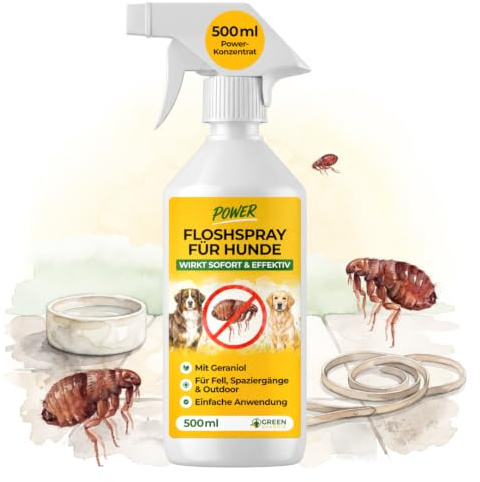 GREEN GUARDIA Flöhe Abwehrspray Power-Konzentrat 500 ml – Pflanzlicher Zecken- & Flohschutz für Hunde – Sprühfertig & sofort wirksam – Ideal für Fell, Liegeplätze & unterwegs – mit ätherischen Ölen