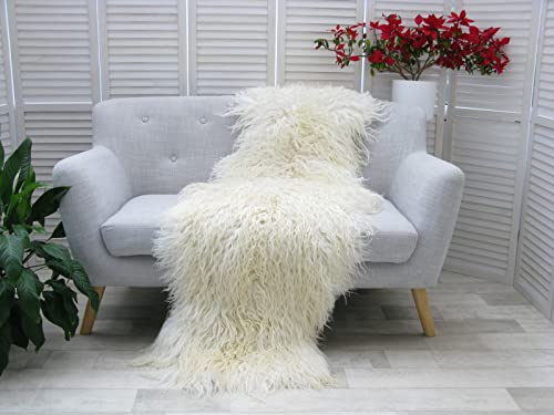 Alfombra doble de piel de oveja mongol auténtica | Lujosa lana rizada D52 | Decoración suave y acogedora para el hogar para sala de estar, dormitorio y guardería | Revestimiento de suelo ecológico