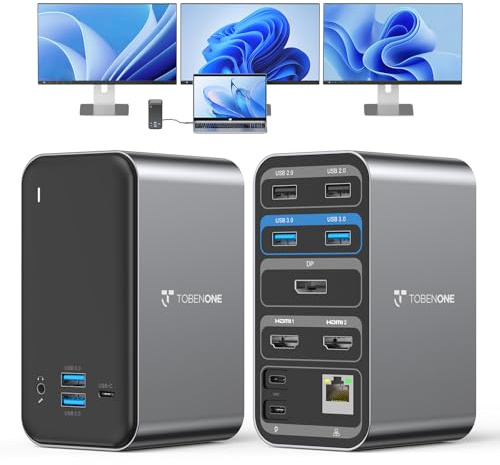 TobenONE Laptop Docking Station with 2 HDMI/DP, Docking Station 3 Monitors with Power Supply 100W, 7 USB-C/A Ports,Ethernet,Compatible for Thunderbolt 4/3 Windows/Dell/HP/Lenovo