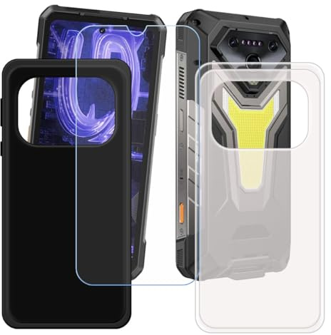 CongJiaLingXi Funda para Ulefone Armor 34+ (6.95) + Screen Protector, [2 Piezas] Negro + Translúcido Suave Silicona Caso + Cristal Templado Film Vidrio.