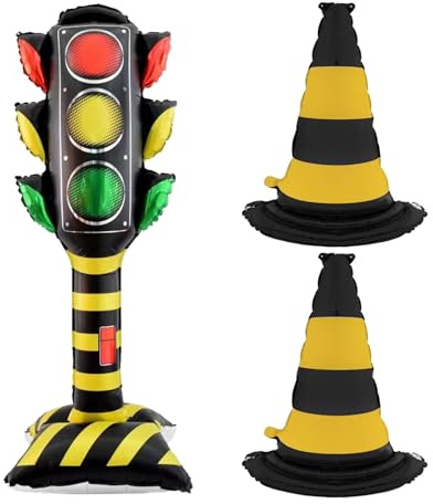YiYou 3Pcs 62Inch Self Standing Traffic light Balloons, Giant Racing Traffic Cones Mylar Balloon Racing Traffic Decoration for birthday boy Baby Shower race track Back to School party Decor Supplies