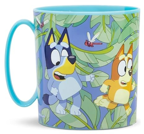 SRV Hub Bluey Plastic Cup with Handle 390ML, BPA Free Microwave Safe Mug for Girls, Dishwasher Safe Reusable Drinking Mug for Home School Travel