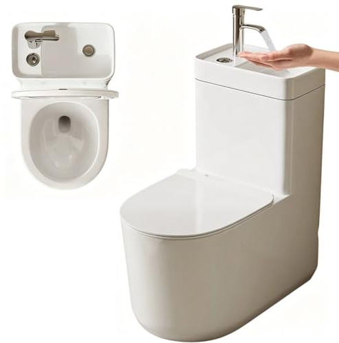 MegLob Inodoro Multifuncional Moderno Todo En Uno: Inodoro Redondo Compacto 2 En 1 Con Lavabo Integrado (Montaje De 12 Pulgadas) – Diseño Que Ahorra Espacio,Left