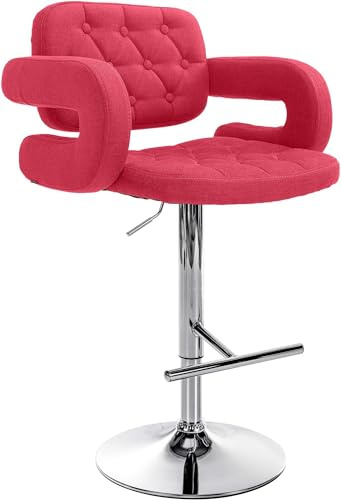 CLP Barhocker Dublin Mit Stoff-Bezug I Höhenverstellbar Farbe rot Gestell Farbe Chrom