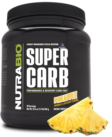 NutraBio Super Carb, Carbohydrate Powder with Cluster Dextrin & Electrolytes, Advanced Carb Supplement Powder for Workout Fuel, Performance, and Muscle Recovery, Cyclic Dextrin, Pineapple, 30 Sv