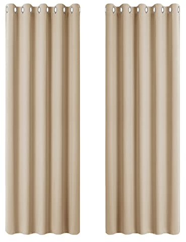 PONY DANCE Thermovorhänge Kälteschutz mit Ösen Wohnzimmer Gardinen Beige 2er Set H 228 x B 167 cm Verdunklungsgardine Ösen Vorhang Wärmeisolierend, Biscotti Beige