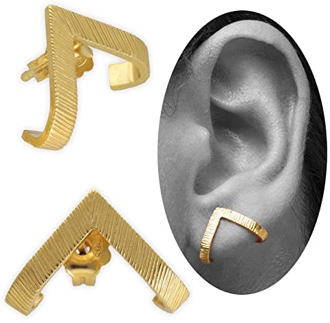 Pendientes Huggie en V Texturizados, Plata de Ley 925 Bañada en Oro 24K, Estilo Minimalista Moderno, Sin Níquel Hipoalergénicos - Hechos a mano por Emmanuela