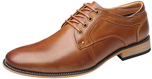 ANUFER Hombre Cuero Genuino Puntera Lisa Zapatos Derby con Cordones Formal Negocio Zapatos de Vestir Marrón SN01610 EU42