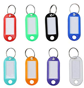 100 st nyckeltaggar, plast nyckelring taggar ID Fobs bagage ID-etiketter med nyckelringar som nyckelringar bagage husdjursnamn minnessticka taggar