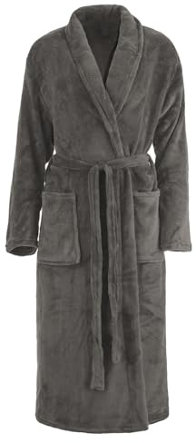 Brandsseller Peignoir Unisexe en Microfibre S/M – Robe de chambre douce avec Col châle pour femme et homme – Sortie de bain idéale pour la Maison, le Voyage ou le Spa – Gris