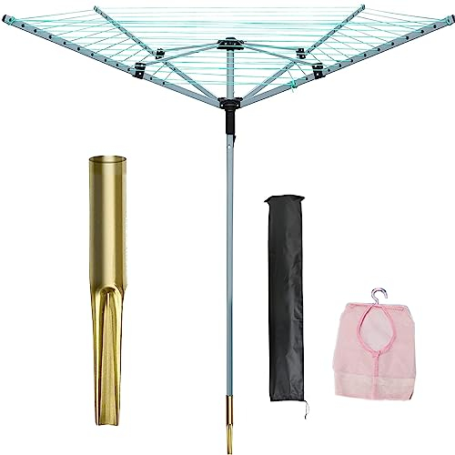 1ABOVE 4 Arm Rotary Airer, Outdoor Clothes Washing Line Airer With 45M PVC Coated, Includes Water Resistant Ground Mount Socket with Free Rotary Airer Cover.
