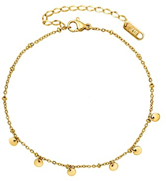 VICKWOOD Fussketten für Frauen 20cm bis 26cm Wasserfest Edelstahl 18K vergoldet Gold/RoseGold/Silber mit Herz/Plättchen Geschenk für Frauen