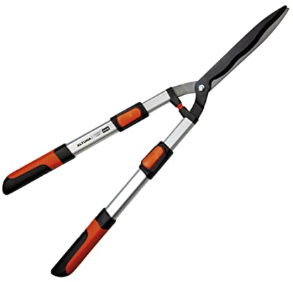Tijera Cortasetos - Modelo J504 - Hoja Ondulada Teflonada de 22 cm - Mango Bimaterial Antideslizamientos - Tijeras Telescópicas 69-91 cm - Con Topes de Goma para Máximo Control - Altuna