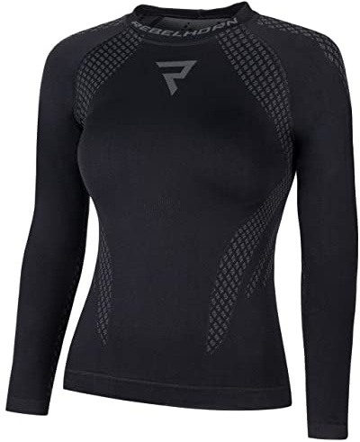 REBELHORN Active II Lady Functional Shirt Long Sleeve Women Motorcycle Thermoactive Clothing Ultralight and Delicate for Cold Days Schwarz/Grau