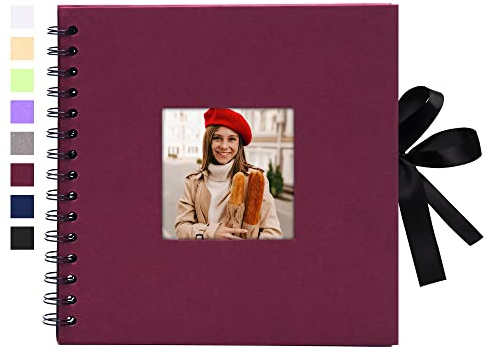 Vienrose Fotoalbum Scrapbook Album 20,5x20,5 cm 40 Schwarze Seiten | DIY Seidenband Fotobuch Spiralalbum für 10x15 Fotos für Hochzeit Memory Book Geburtstag Jahrestag Geschenk