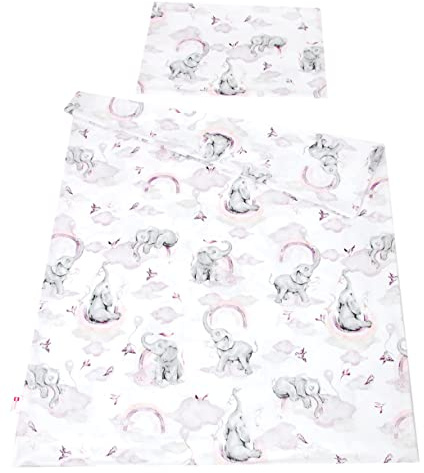 Babylux Bettwäsche Bezug 2 TLG. 100 x 135 cm / 90 x 120 cm Kinderbettwäsche Bettwäsche Kind Bettset Baby Babybettwäsche (125. Elefanten Rosa, 90 x 120 cm)