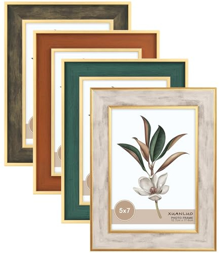 XUANLUO 5x7 inch Picture Frames Set of 4 Modern Style Frame with High Definition Tempered Glass Colorful Frames with Mat fit 4 by 6 Photo for Wall Mount and Tabletop Display Family Wedding Gift