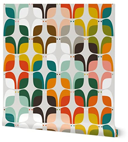 Peel & Stick Wallpaper Swatch - Mid Century Birds Whimsical Retro Atomic Era 1950S 1960S Look Custom Removable Wallpaper by Spoonflower