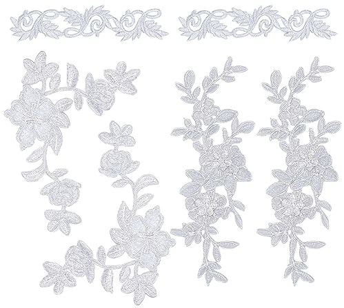nbeads 12 Stück Stickerei Blumen Patches, Aufnäher Aufnähen Weiße und Silber Blumenreparatur Applikationen für Brautkleid Dekoration Reparatur Kleidung Rucksäcke Jeans