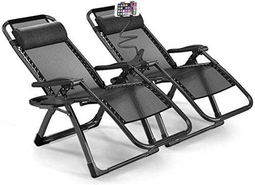ANIFM Leichter Stuhl, Sonnenliege, 2er-Set, für Garten, Lounge, Liegestuhl im Freien, mit Getränkehalter-Tabletts für Terrasse, Strand, Rasen, Camping, Pool (Farbe: Schwarz) Comfortable Anniversary