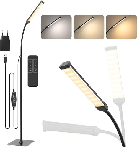 iFalarila Lamp Lampada da Terra con Telecomando 120 LED 10W, Piantana con 3 di Colore e 10 Luminosità, Lampada a Stelo Flessibile a Collo d'oca per Soggiorno, Camera da Letto, Ufficio