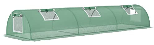 Outsunny PE Mini Greenhouse, 3 M Portable Tunnel Green House w/ 5 Mesh Windows