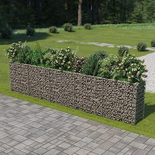 GuyAna Gabionen-Hochbeet Verzinkter Stahl 450×50×100 cm GabionenköRbe WasserzapfsäUle Garten Gabionen Zaun Gabionensteine