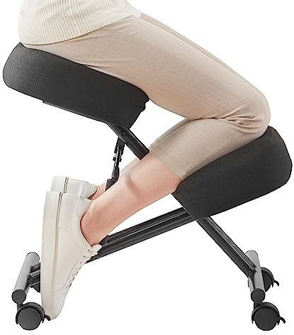 SOMEET Ergonomic Kneeling Chair for Office and Home, Adjustable Stool Posture Chair to Relieve Neck & Back Pain, Brake and Smooth Gliding Casters, Kneeling Desk Chair to Improves Posture, Black Linen