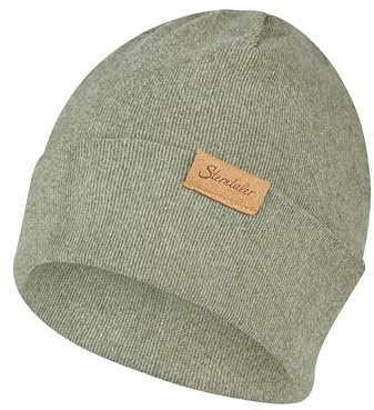 Sterntaler Beanie aus feiner Strickware - Zeitlose Unisex Mütze mit Umschlag - Verschiedene Tragevarianten - bequem und elastisch - mattgrün, Größe 43