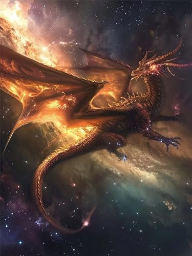 5D Diamond Painting Groß XXL Drachen 100x135cm, DIY Diamant Painting Bilder Raum Diamond Painting Erwachsene, Basteln Erwachsene Groß Kristall Kunst Malerei, Wand Deko Wohnzimmer, Geschenke für Frauen
