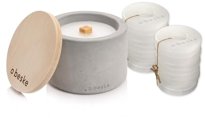 Betonfeuer® - DAS ORIGINAL | Modell 'Solo' | ⌀14 cm mit Dauerdocht | Premium Kerzenfresser Made in Germany | Deutsche Handarbeit |Inkl. Nachfüllwachs, Löschbrett aus Holz (schwarz)