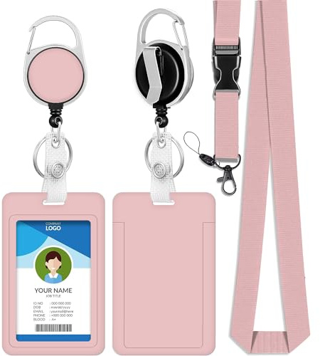 bolimoss Rosa Umhängeband mit Kartenhalter für Schlüssel, Schiebe-Ausweishalter, Kunststoffhülle mit einziehbarem Ausweisroller, Karabinerhaken und abnehmbarem Umhängeband, für Damen, Mädchen