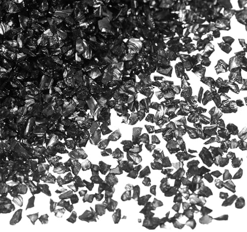 QUARKZMAN 200g Zerkleinertes Glas 2-4mm Glänzende Elektroplattierung Unregelmäßige gebrochene Glasstücke für Bastelarbeiten DIY Harzkunst Dekoration Vasenfüller, Schwarz