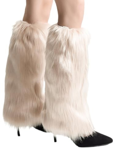 KGDUYC Scaldamuscoli da donna Abbigliamento in pelliccia scaldamuscolo y2k, per stivali, copristivali in pelliccia sintetica, 40 cm (albicocca)