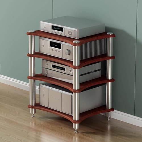 Hifi Rack Audioschrank aus Holz, Stereo-Plattenspieler-AV-Medienständermöbel, Aufbewahrungsregale für Audio- und Videogeräte für Den Heimgebrauch, Design mit Abgerundeten Ecken(Walnut - 4 Tier)