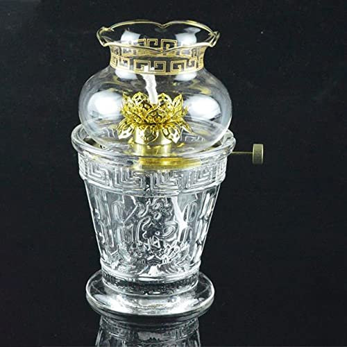 Lámpara Queroseno, lámpara iluminación para Exteriores, Estilo Antiguo, lámpara Queroseno con Mantequilla para el hogar, Resistente al Viento, Exquisita lámpara ghee con Loto, lámpara Aceite pequeñ