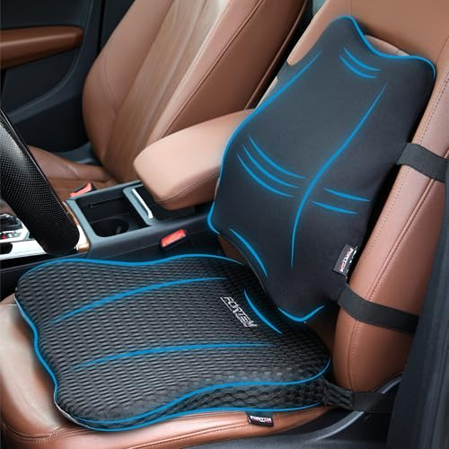 FORTEM Sittdyna Och Ryggkudde För Bil, Ergonomisk Memory Foam Kilkudde, Bekväm Ryggstödskudde För Bilkörning, Halkfri Sits, Justerbara Remmar, Tvättbart Överdrag