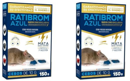 Peyca Ratibrom Azul Cebo Fresco 150gr - Impex Europa. Eficaz contra Ratas y Ratones. Listo para Usar. Eficaz con una Ingesta. Resistente a la Humedad. (2, Azul)